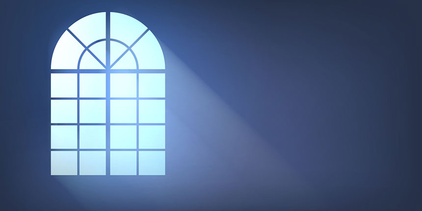 Illustration of light beaming through a church window